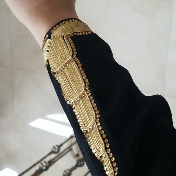 Black & Gold Embroidered Sequin Kaftan Cover-Up Maxi Dress - Picture 9 of 16